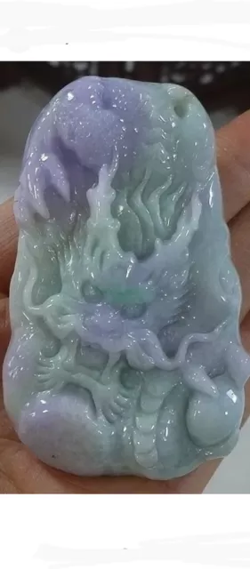 Cert'd Natural Type A Lavender Green Jadeite Jade Big Dragon Pendant 0011