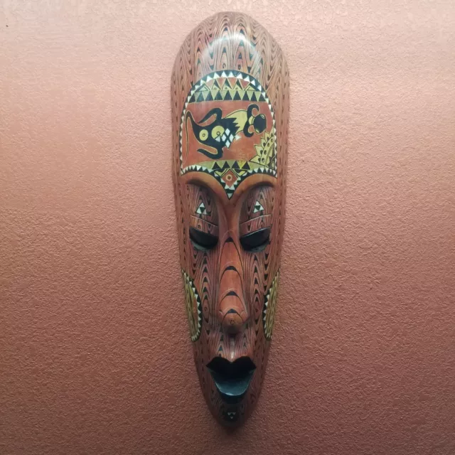 Antique Wooden Handcrafted African Tribal Mask Wall Art 19 Inches