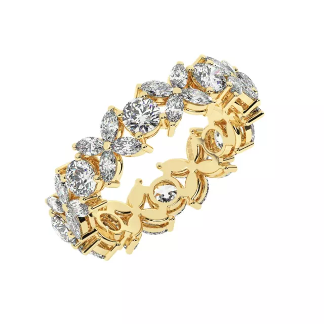 18K Yellow Gold,5.5 MM 100% Natural Round & Marquise Cut Diamond Full Eternity
