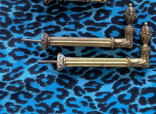 Pair Med. Vintage French Empire Style Brass Drapery Curtain Holdback Towel Hooks