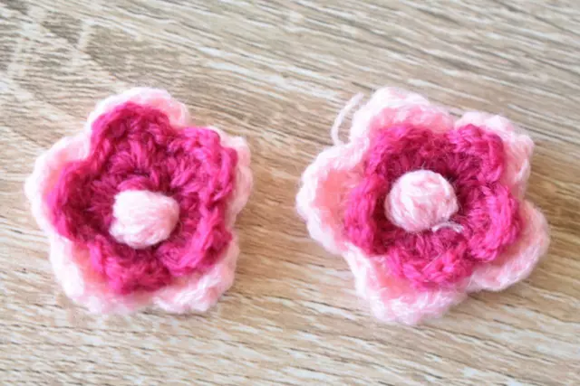 CR02 2 Layer Crochet Flowers Pink 5pcs 40mm Handmade Embellishme Motif Appliques