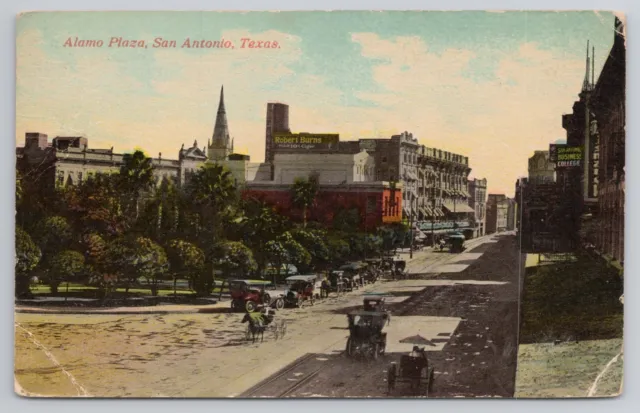 Alamo Plaza San Antonio Texas TX 1910s Postcard Horse Carriage Buggy Street View