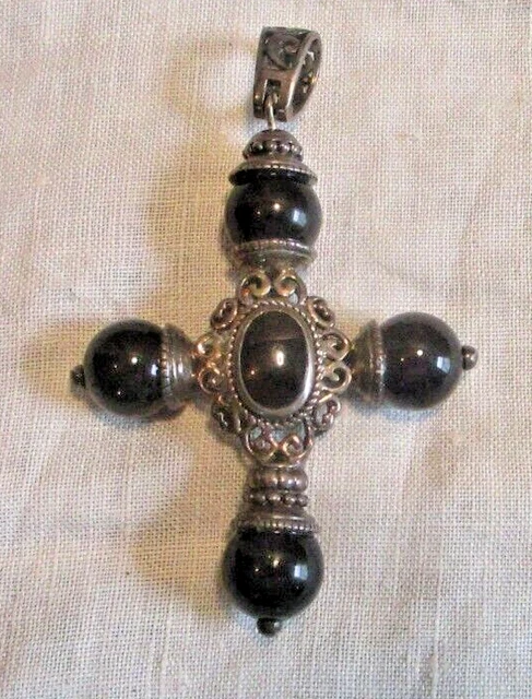 925 Silver (Sterling) Maltese Cross Pendant Black Accents