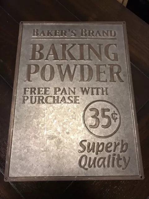 Bakers Brand Baking Powder 35 Cents Metal Embossed Sign Kitchen Advertising