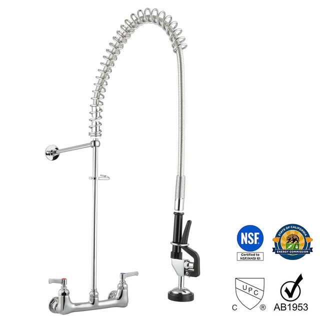 Aquaterior CUCP NSF Pull Out Commercial Pre-Rinse Kitchen Faucet Wall Mounted
