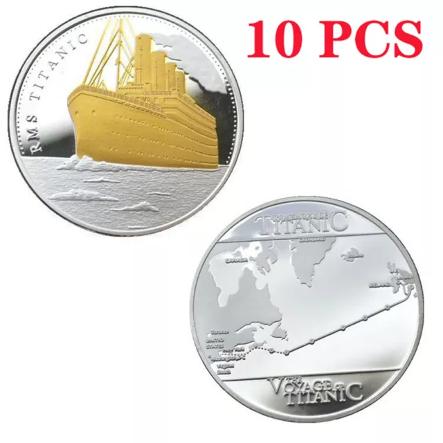 10 PCS Gold Plated Clad Coin The Voyage Titanic Ship and Travel Map