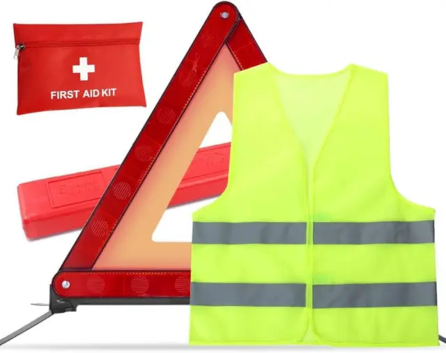 3-Piece Emergency Car Kit,High Brightness Warning Triangle, High Visibility Vest