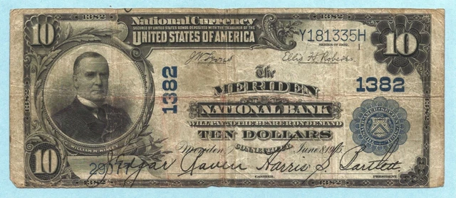 $10 National Currency 1902 PB - Ch#1382 - Meriden NB, Meriden, CT - Fine