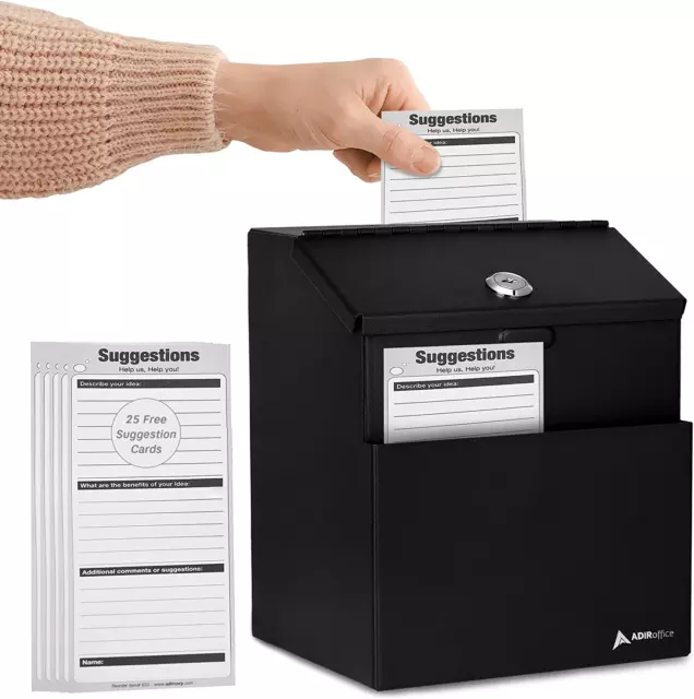 Adir Metal Suggestion Box with Lock - Wall Mountable Donation Box Collection Box