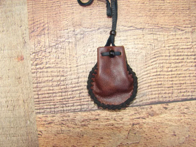 Native American Deerskin Leather Medicine Bag, Buckskin Necklace Pouch, 3"