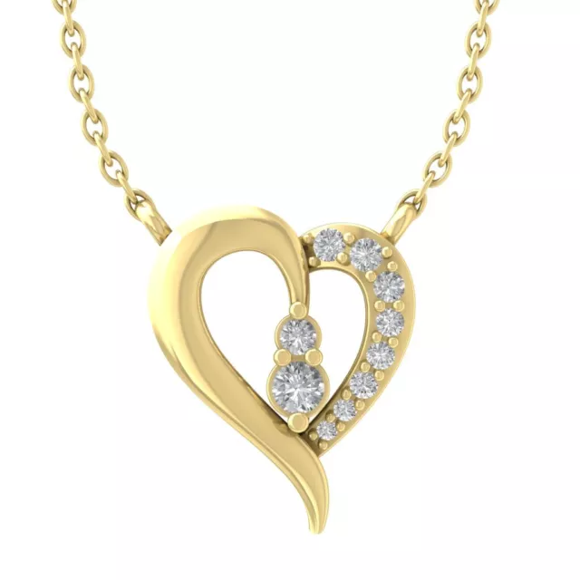 14K Yellow Gold Diamond Heart Pendant with Silver Chain 1/10ct, 18", 2.13g