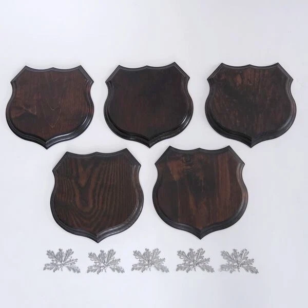 5x Wappenschilder Jabalí Af 19cm Escudo de Trofeo Hoja de Roble Portada Plata 3