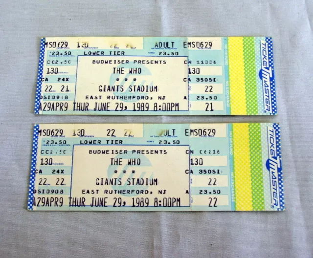 Unused The Who Roger Daltrey 1989 Concert Ticket Pair Giant Stadium, Nj