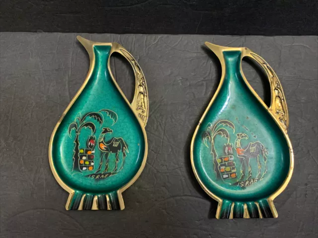 Olive oil pitchers Set Of 2 wall decor, Brass, copper wall art W/ Camels Israel