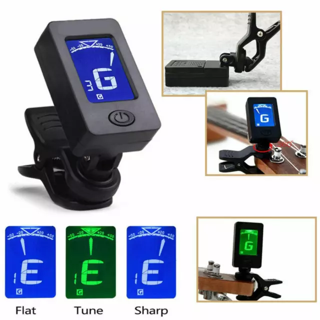 Professional Clip-On Acoustic Guitar Tuner LCD Screen Electric Digital New.