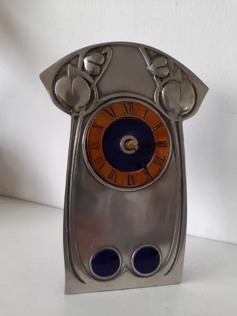 Art Nouveau English Pewter Clock  Knox Style Williams  Made in England