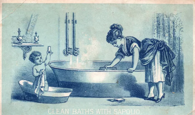 Victorian trade card  SAPOLIO SOAP- Maid bathing child-