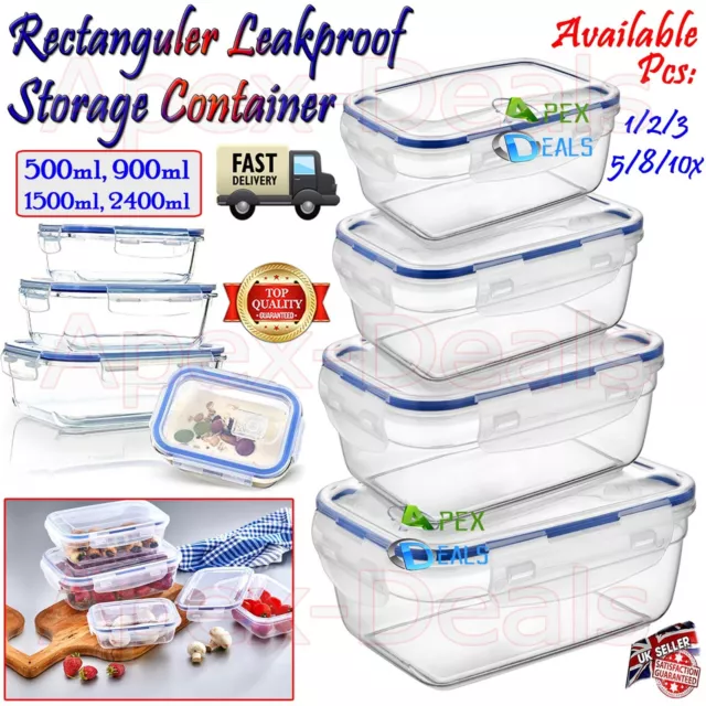 Airtight Food Storage Rectangular Containers Clip Lock Lid 100% Non-Leak BPA New
