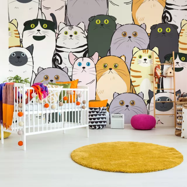 VLIES FOTOTAPETE Selbstklebende TAPETEN XXL Kinderzimmer Bunte Tiere KATZEN 3412