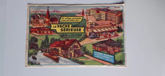 Buvard vintage Village Jurassien offert par LA VACHE SÉRIEUSE CRÈME DE GRUYÈRE