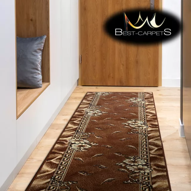 Modern Hall Carpet Runner BCF TRIO brown Stairs Width 60cm-200cm extra long RUGS