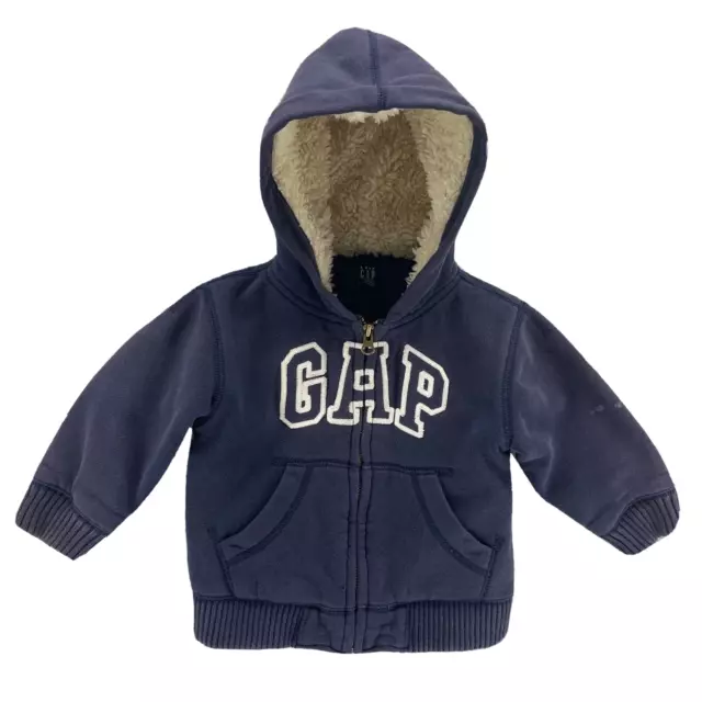 Baby Gap Hoodie Boys 18-24 Months Toddler Blue Full Zip Faux Fur Lined Sweater