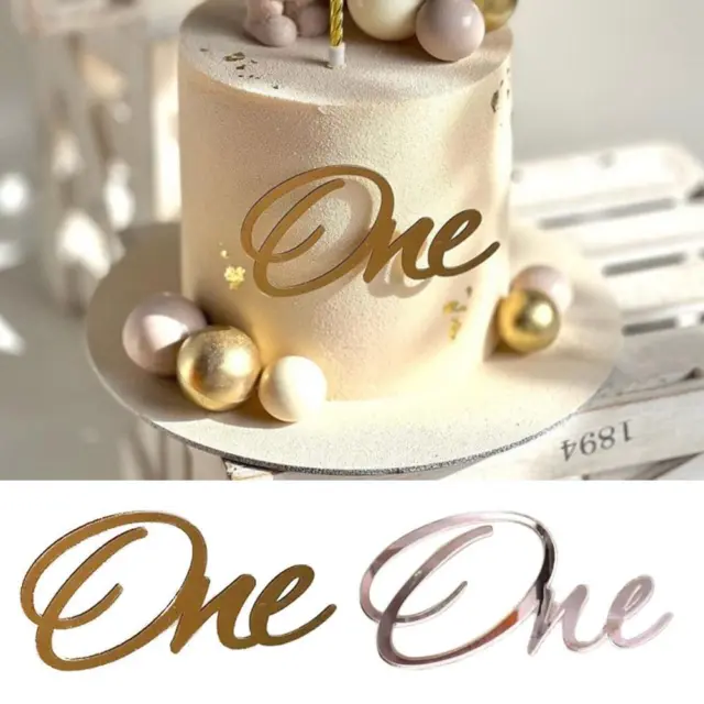 Acrylic Cake Topper Happy Birthday "One"  for Baby's First Birthday / Chris I3D7