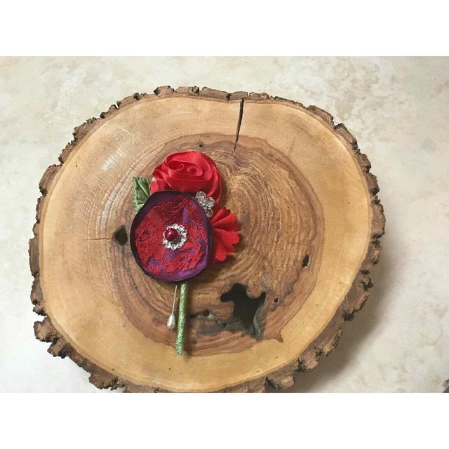 Men's Boutonniere Flowers Groomsmen Best Man Prom Formal Red Plum Rhinestone