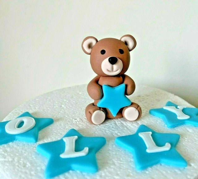 FONDANT TEDDY BEAR. Edible cake topper. Christening, baby shower ...
