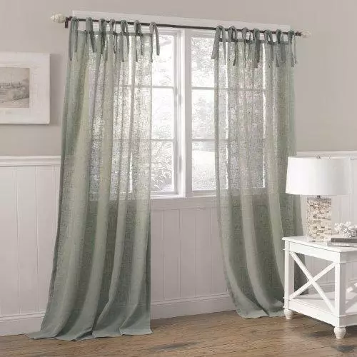 Laura Ashley Danbury Tie Top Sheer Window Curtain, 1 Panel, 84 Inch Length, 42"