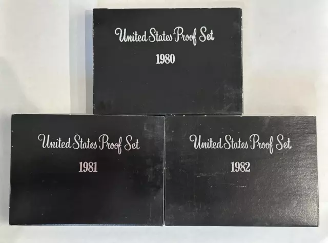 1980 1981 1982 Proof Set Run Original Box CN-Clad 3 Sets 17 Coin Lot US Mint