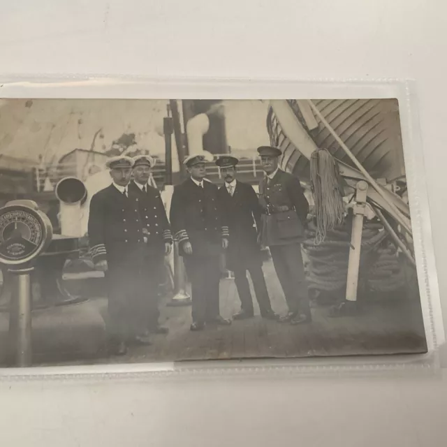 Early Real Photo Postcard Of Naval Officers & A Officer In Army Uniform. Look!