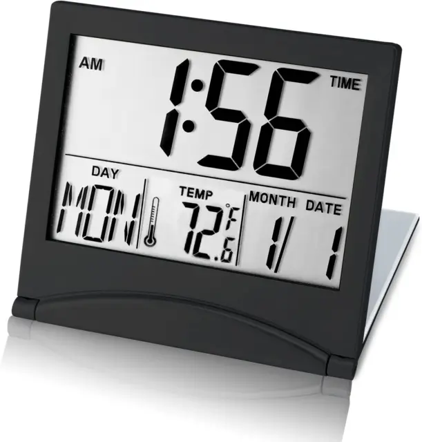 Small Digital Travel Alarm Clock Battery Operated, Portable Large Number Display