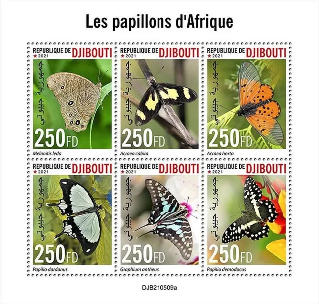 BUTTERFLIES of AFRICA Insects MNH Stamp Sheet #346 (2021 Djibouti)
