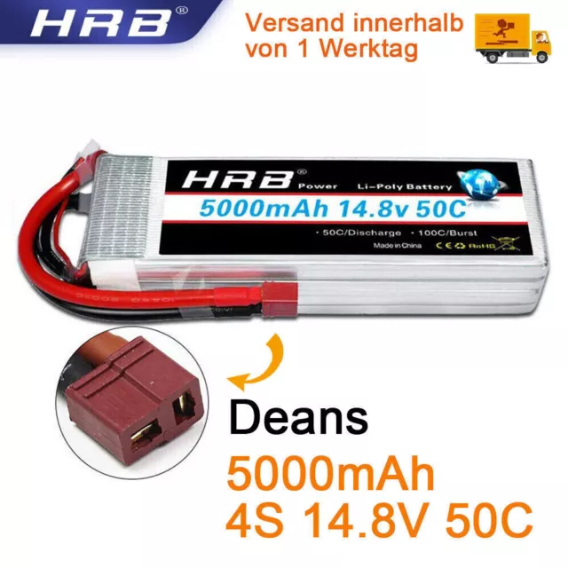 HRB 4S 5000mAh 14.8V 50C RC LiPo Akku Deans T für Drohne Flugzeug LKW Boot Auto