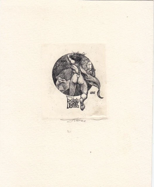 Exlibris Bookplate Gravure sur Cuivre Bernd Hieke Nu Féminin Rêve Livre D'Art