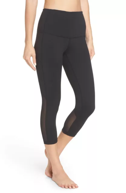 $55 Zella High Waist Meditate Mesh Insert Crop Leggings In Black Size Xs