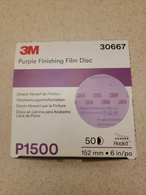 3M 30667 Purple Finishing Film Hookit Disc 6 inch P1500 Grit (50 Discs)