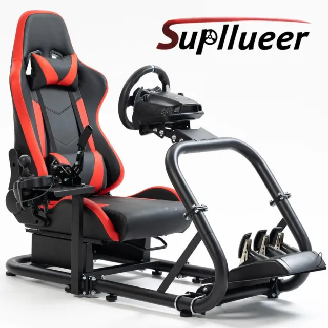 Supllueer Rennsimulator Cockpit Ständer mit rotem Sitz Passend für Logitech G29