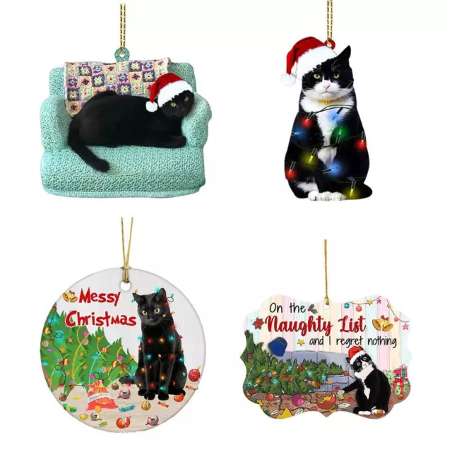 Christmas Hanging Pendant Black Cat Acrylic Christmas Tree Ornament Decorations