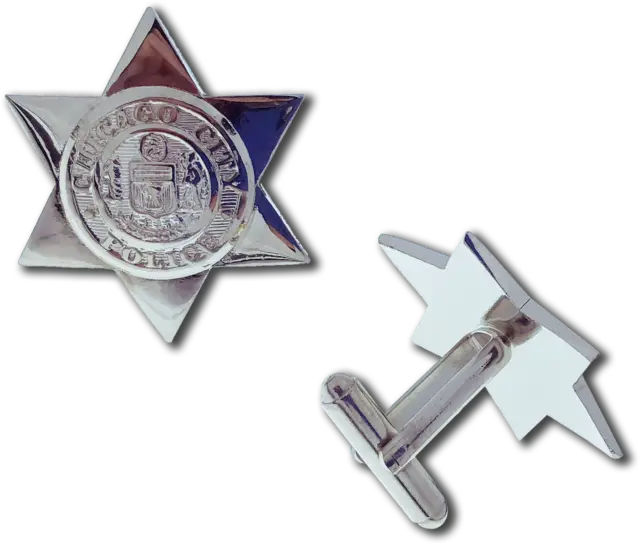 CHICAGO POLICE STAR CUFFLINKS: 6 Point Star, Silver (1 Pair)
