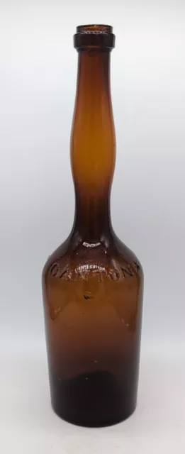 Antique Canton Star Bitters Bottle Amber Brown Lady's Leg 1880s 12-1/4" Damaged