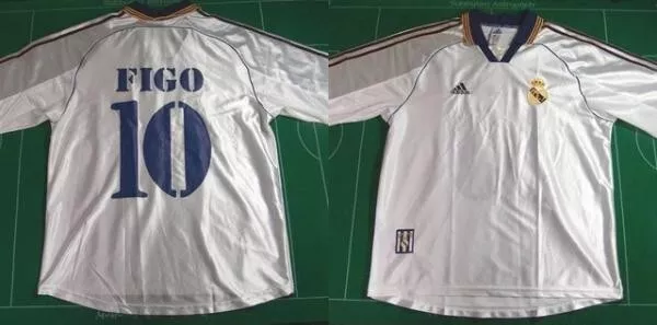FIGO #10 REAL MADRID 1999/2000 L Jersey WHITE H/S Camiseta SHIRT ADIDAS VINTAGE
