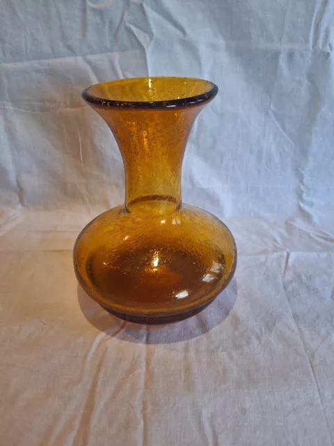 Superbe  Ancien Vase  En Verre Soufflé Ambré Vintage
