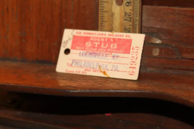 The Pennsylvania Railroad Co. Agents Stub Louisville Philadelphia Nov 3 1953