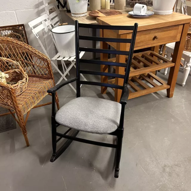 Mid Century Rocking Chair Black Painted Wood Vintage 1960s Midcentury Retro