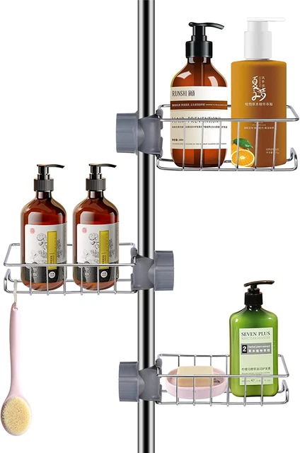 3 Pezzi Portasapone Doccia per Asta Doccia Inox, Antiruggine Portaoggetti Doccia