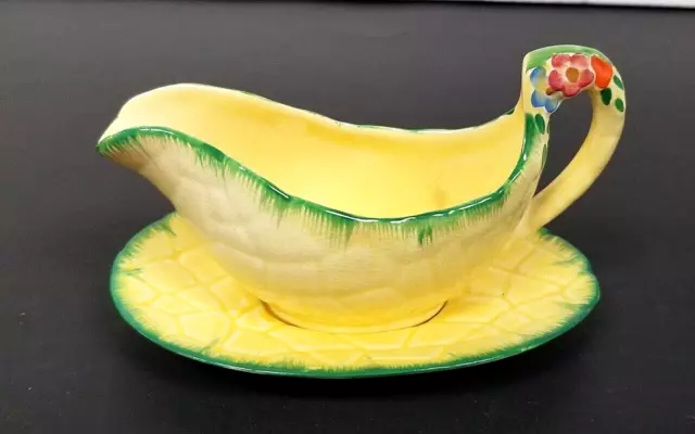 Crown Devon Gravy Boat Small Yellow Floral with Underplate Vintage England