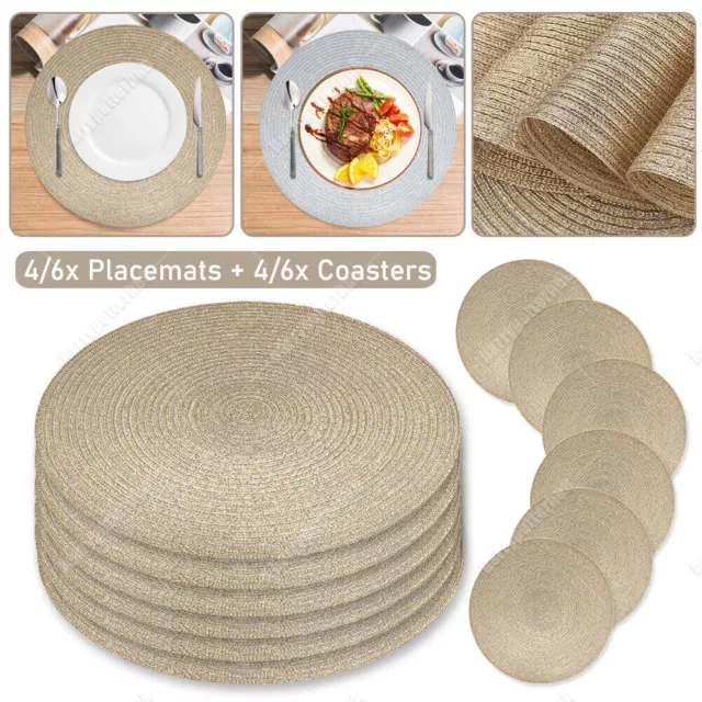 Set of 8/12 Round Placemats and Coasters Woven Table Place Mats for Dining Table