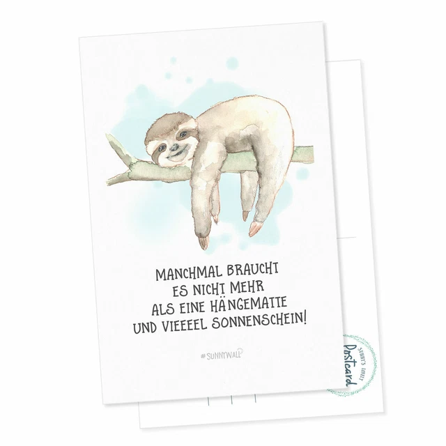 Postkarte Faultier - Manchmal braucht es nicht mehr als eine Hängematte und  ...